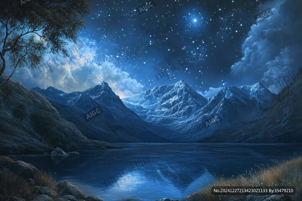 意境圖片星月山川掛圖