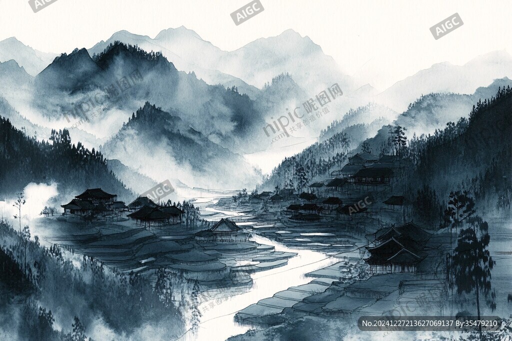 黔東南水彩水墨山水
