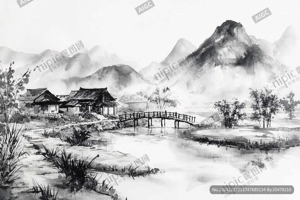 水墨數字畫山水畫壁紙