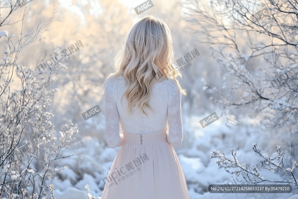 雪中美女背影
