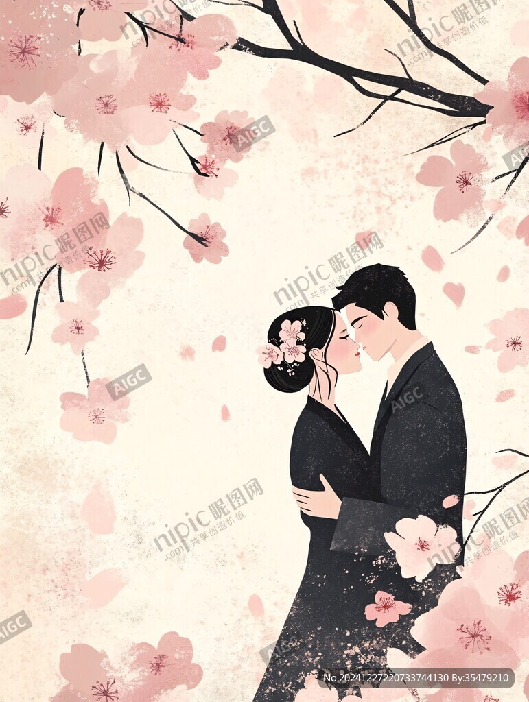 情人節(jié)海報招桃花插畫
