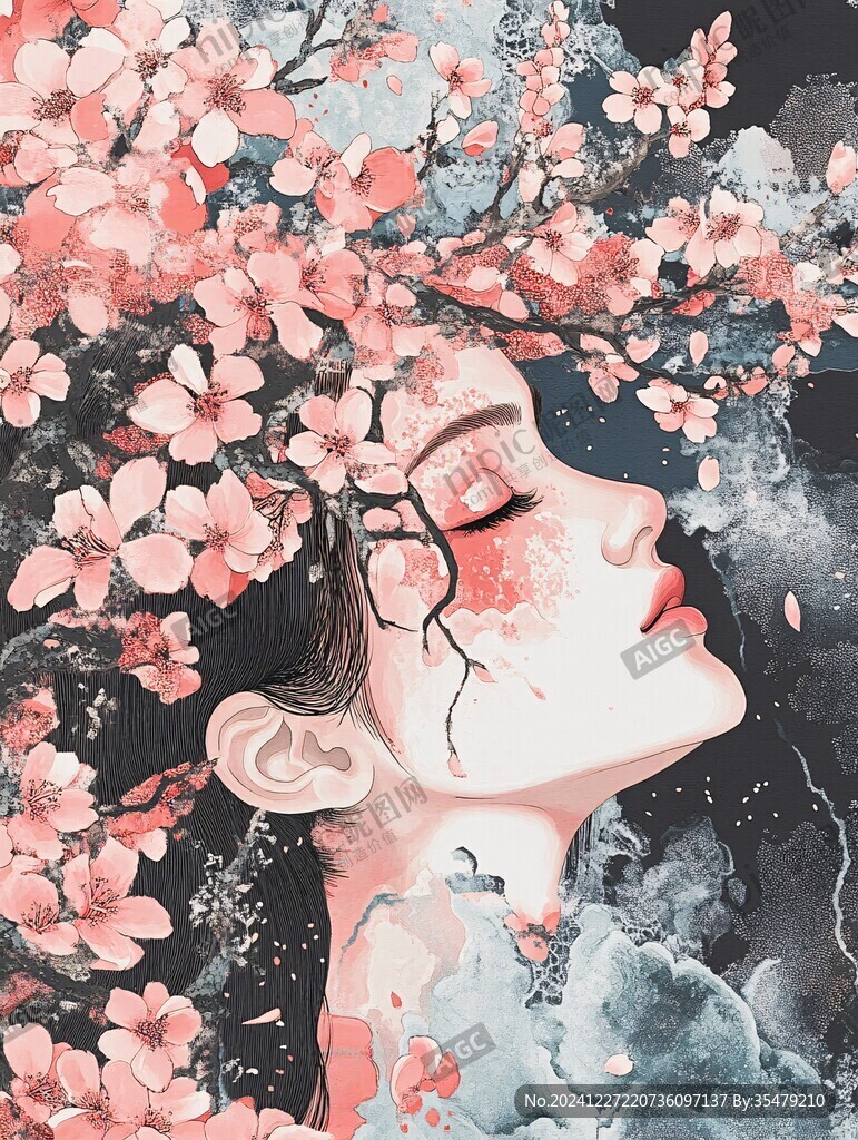桃花美人插畫