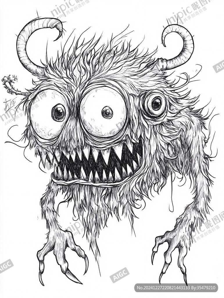 黑白涂鴉小怪獸素材