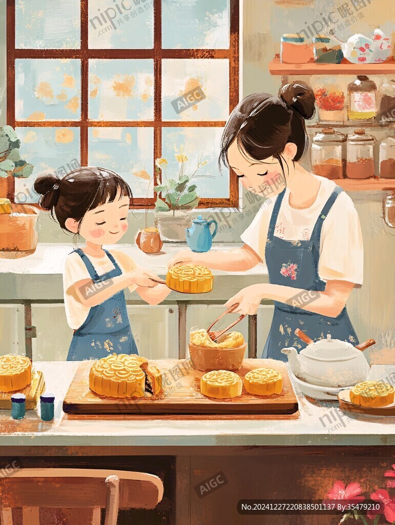 做月餅插畫