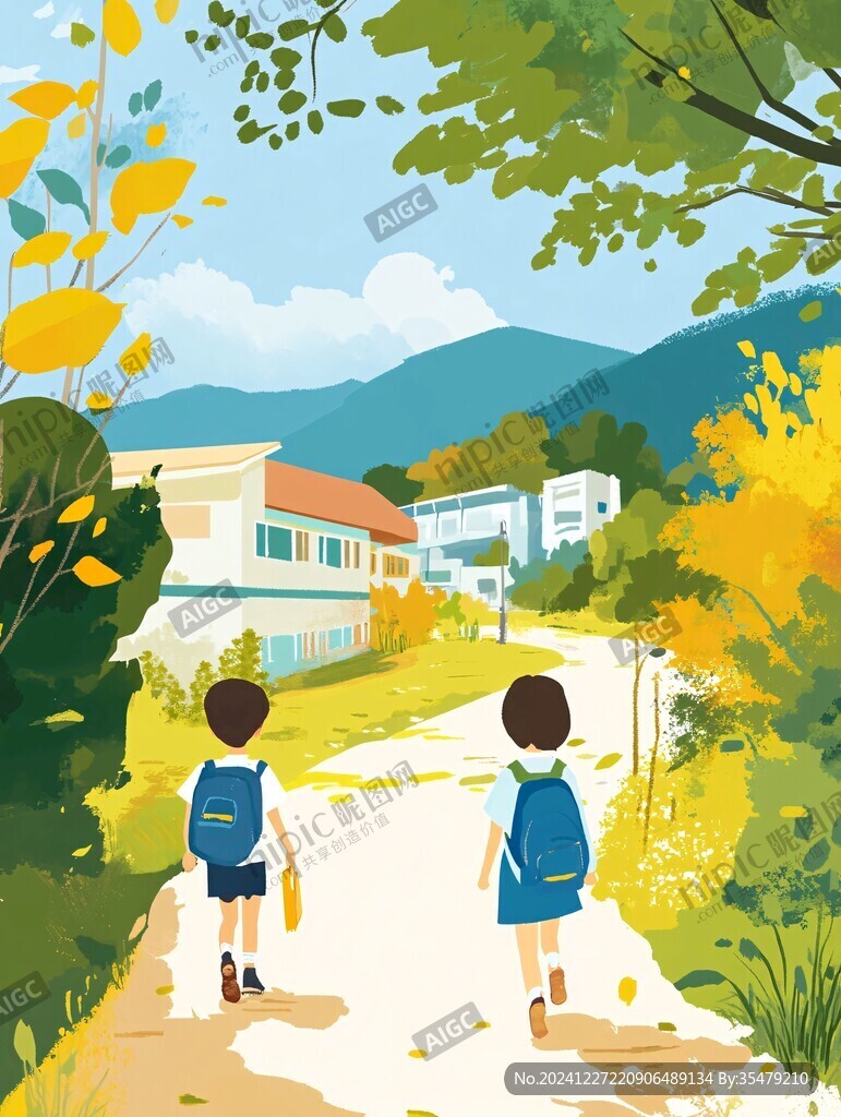 馬路散步賞學插畫