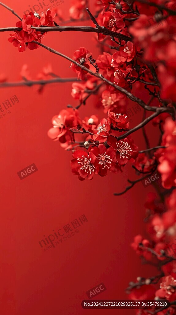 紅色背景臘梅