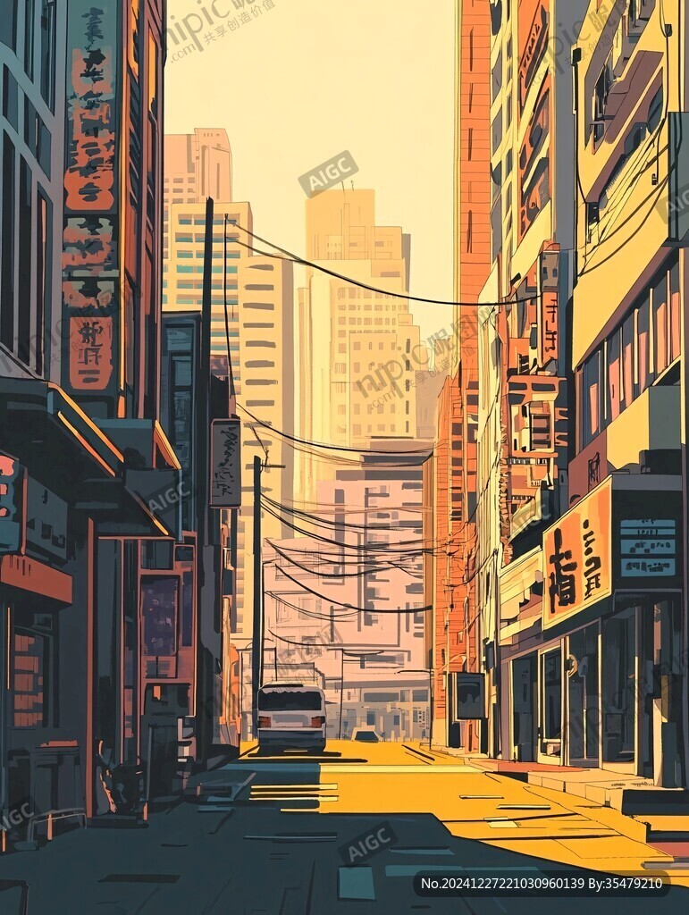 日落街道插畫