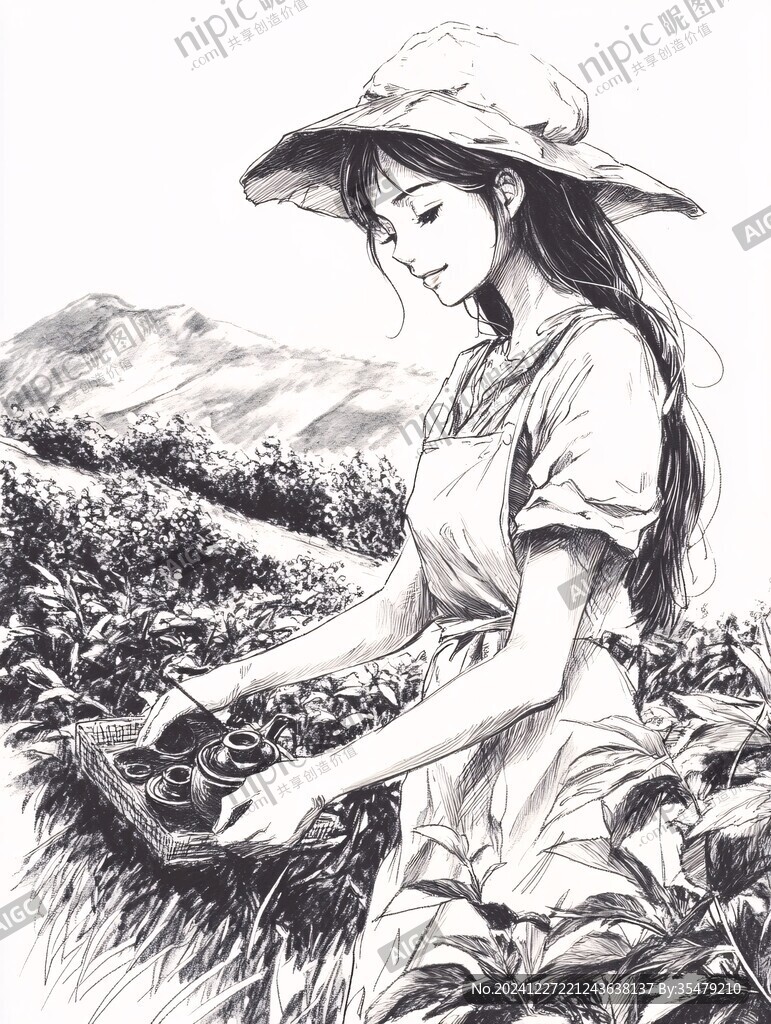 采茶的姑娘線稿