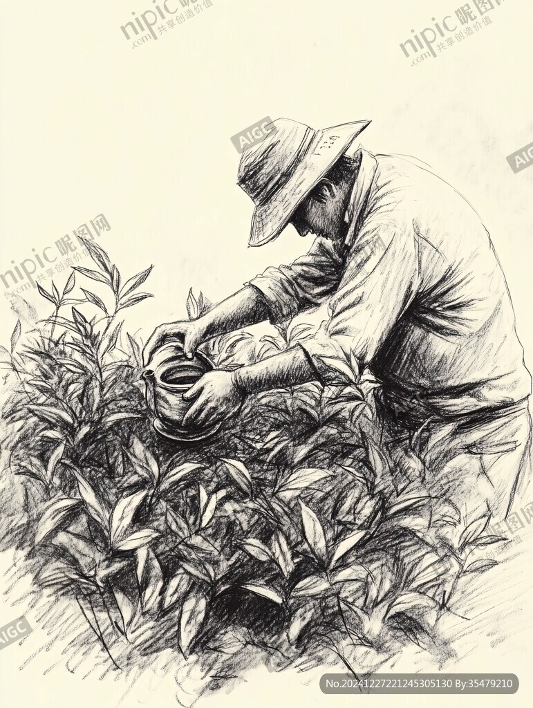 銅版畫風(fēng)格采茶