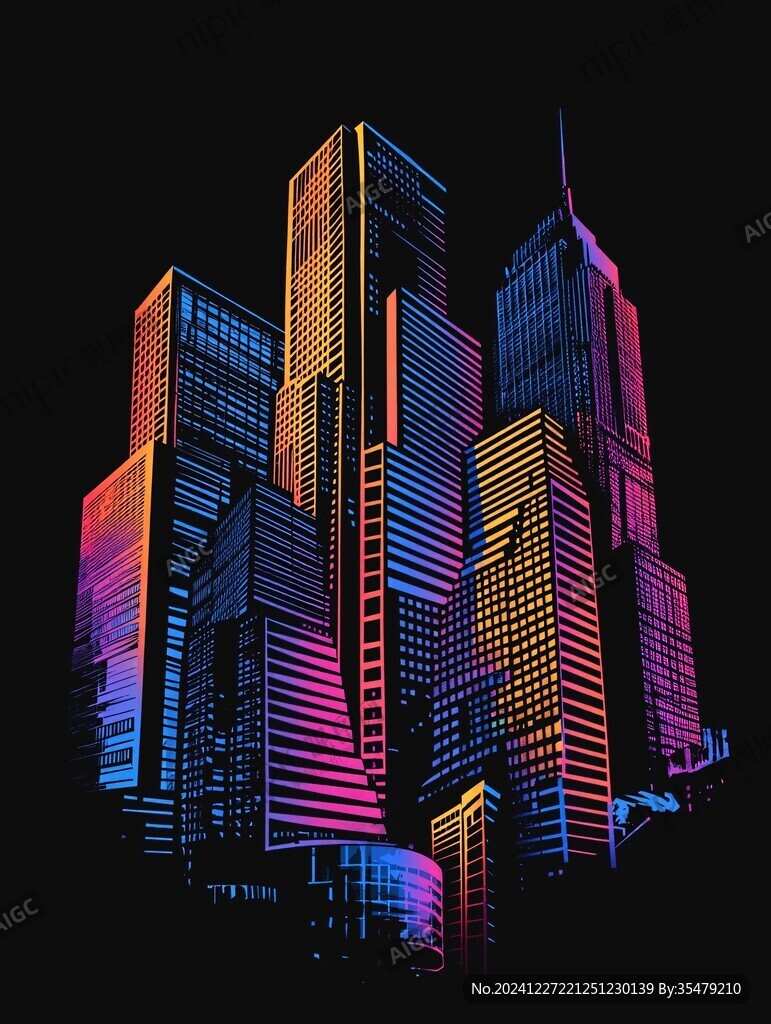 炫彩漸變城市插畫