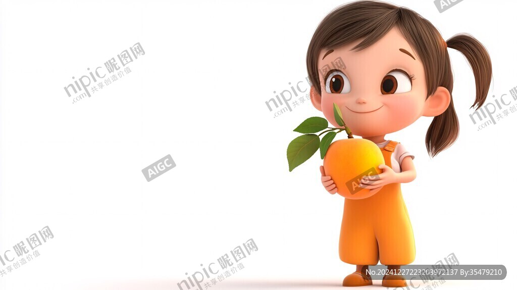 小女孩站在芒果上插畫