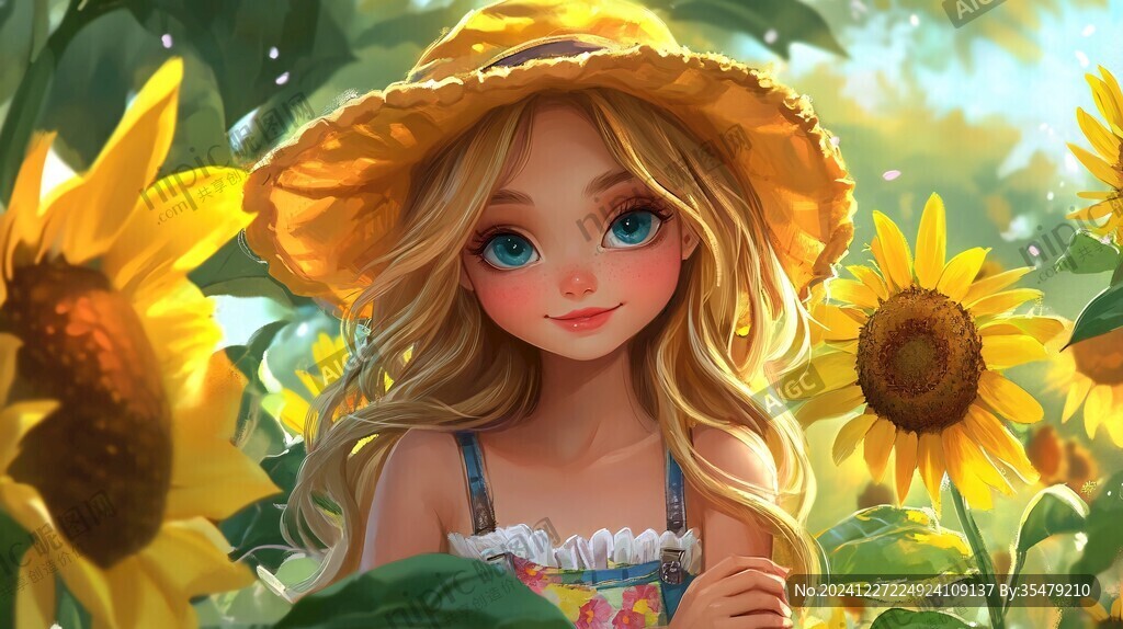向日葵花叢中的少女