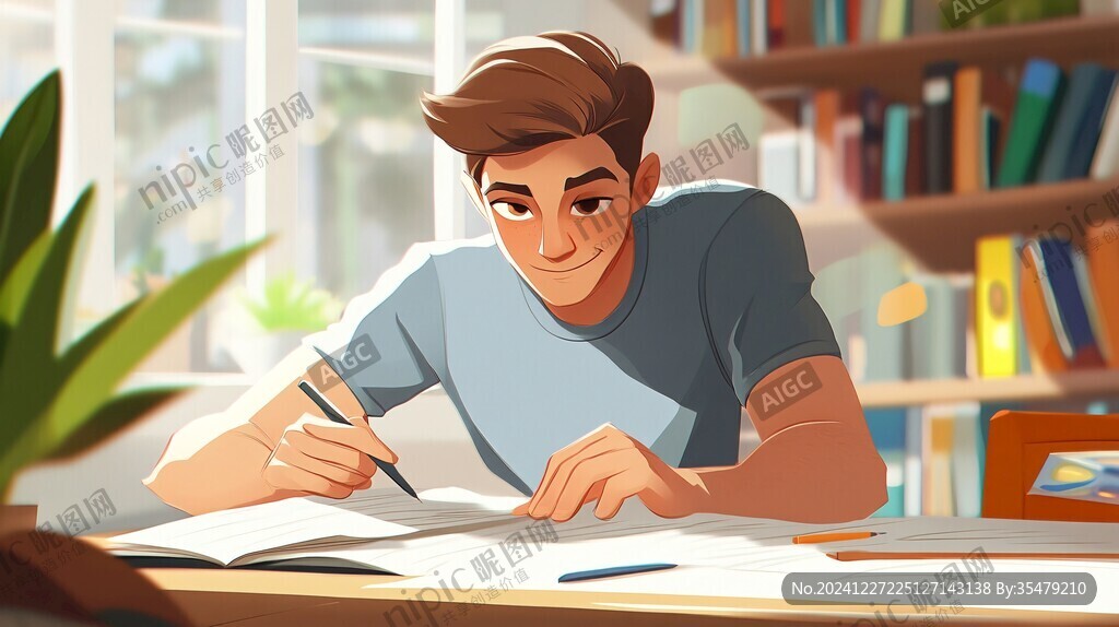 圖書館正在看書的男人