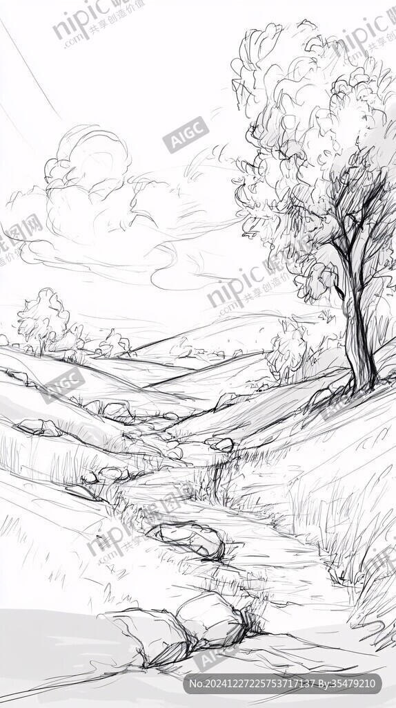 線描鄉村場景