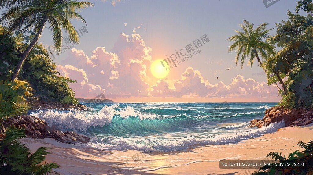 唯美海岸風景插畫