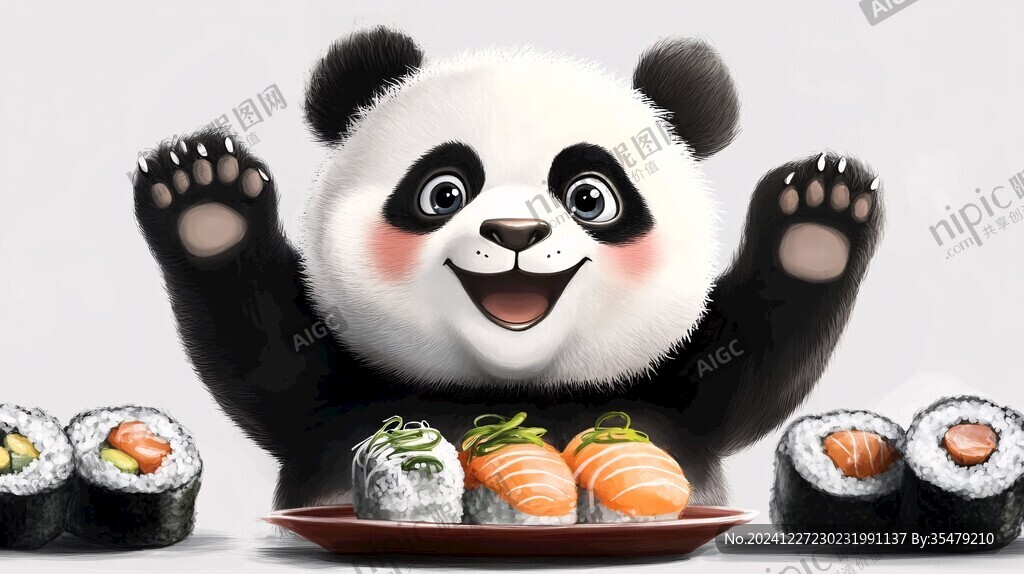 大熊貓美食插畫
