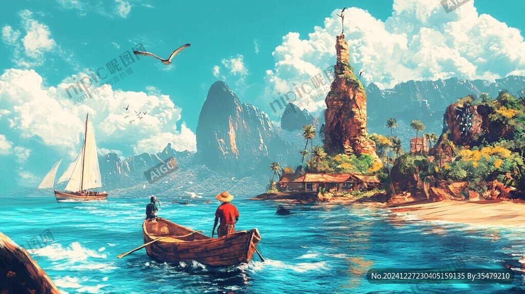 原始海邊生活場景