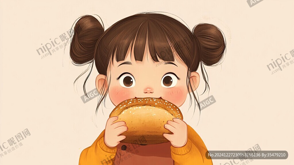 吃面包插畫