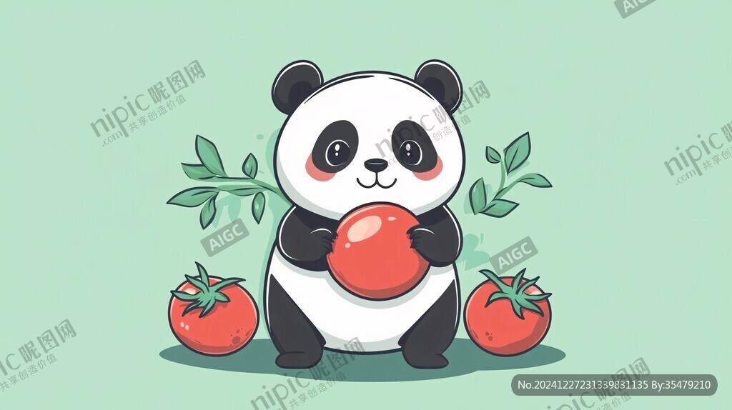 吃蘋果的熊貓插畫