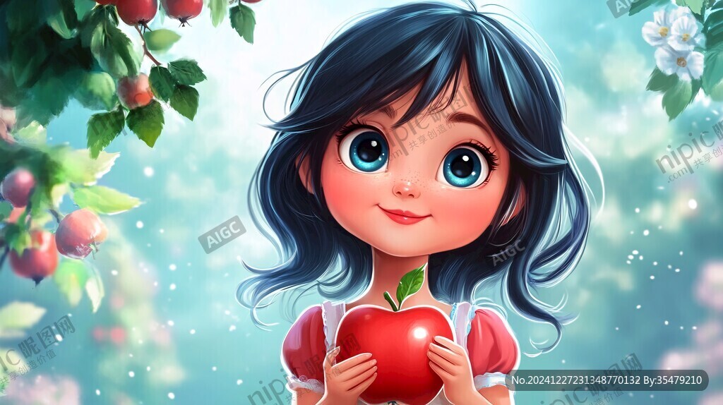 手繪蘋果少女