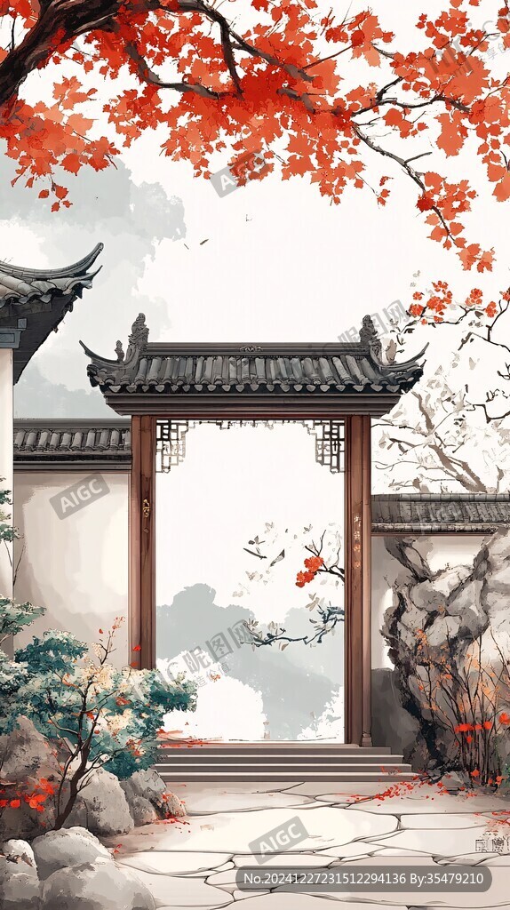 古風(fēng)秋天景色插畫