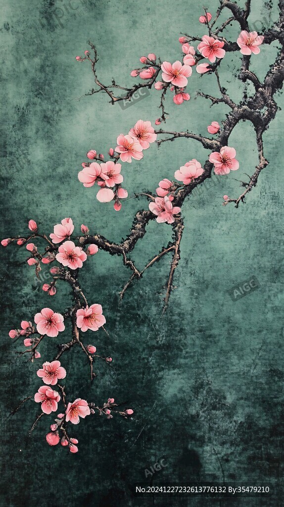 工筆水點桃花