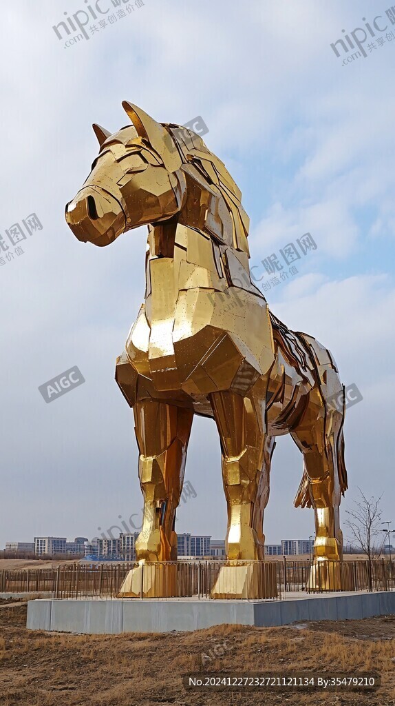金黃色馬雕塑