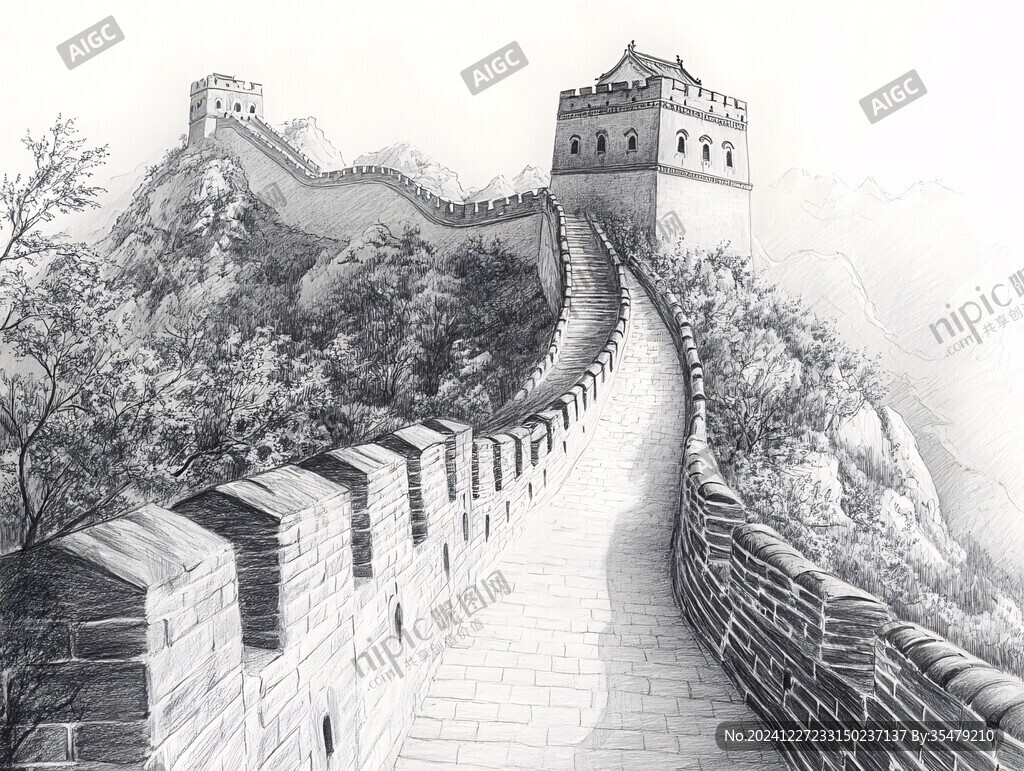 長(zhǎng)城鋼筆畫(huà)素材