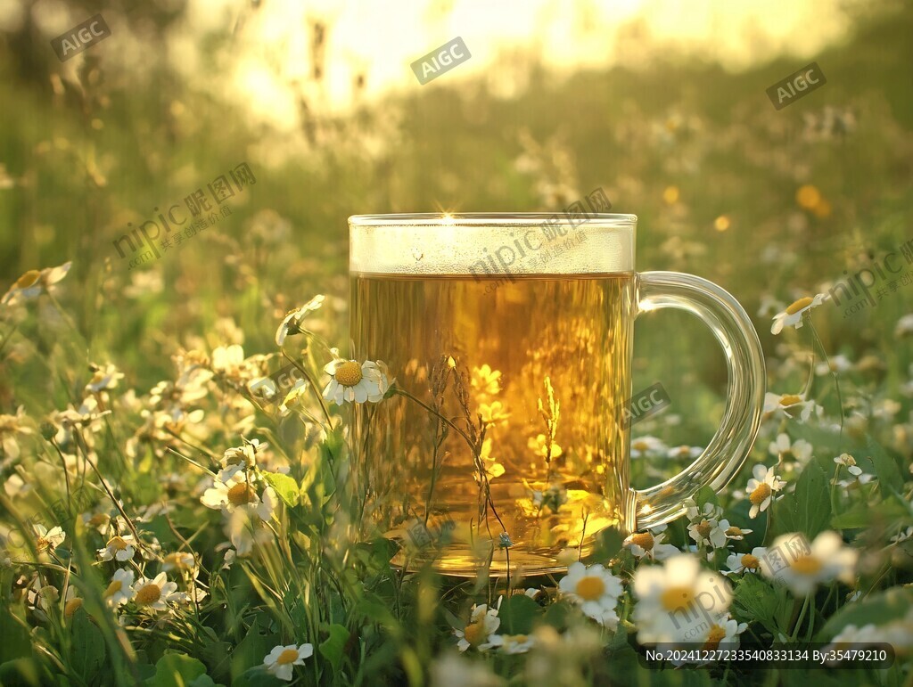 草地上的酒杯壁畫