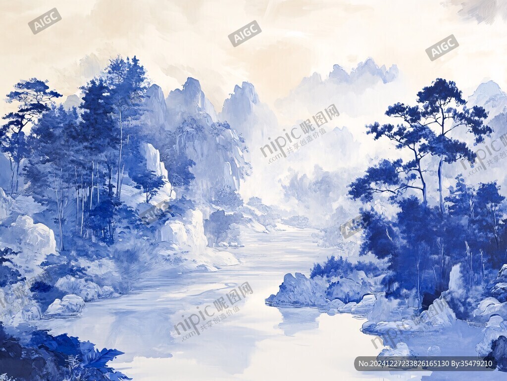 油畫水墨山水