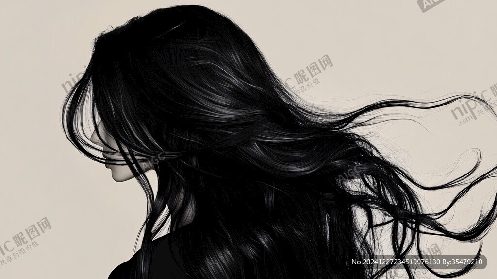 長黑發插畫