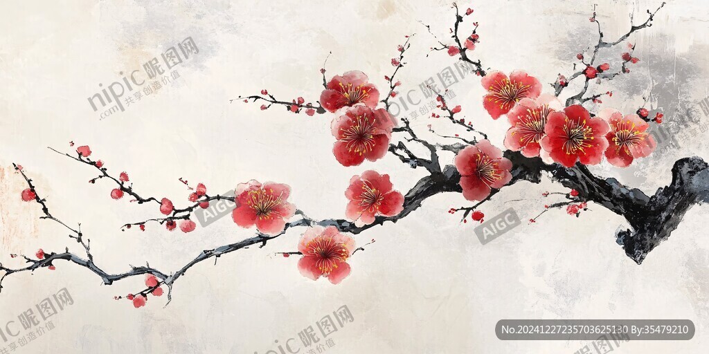水彩梅花墻紙