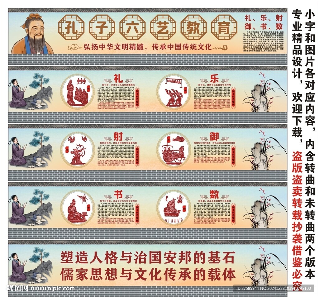 孔子六藝海報(bào)展板掛畫(huà)宣傳文化墻