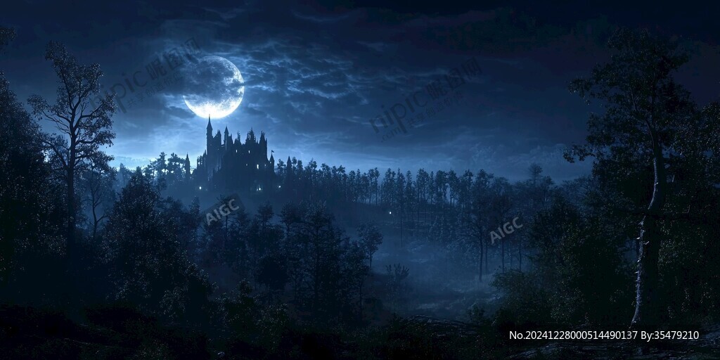 月色夜色夢(mèng)幻森林背景