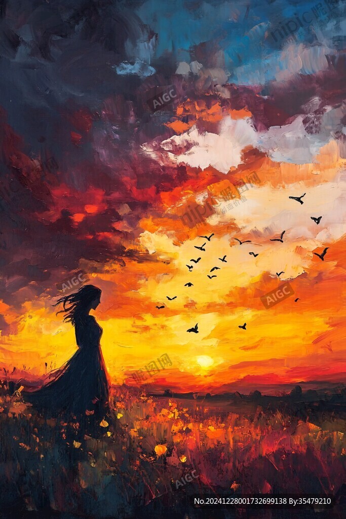 插畫夕陽下