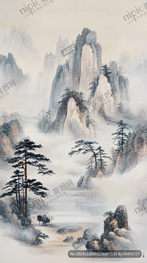 迎客松油畫