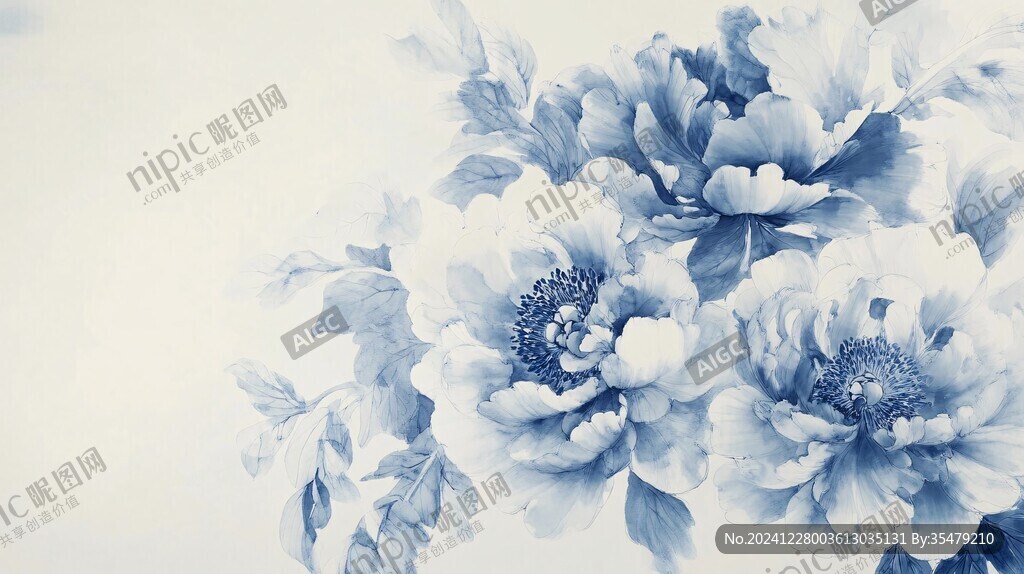 噴墨青花牡丹