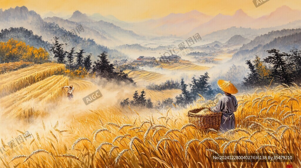 揚(yáng)谷豐收插畫