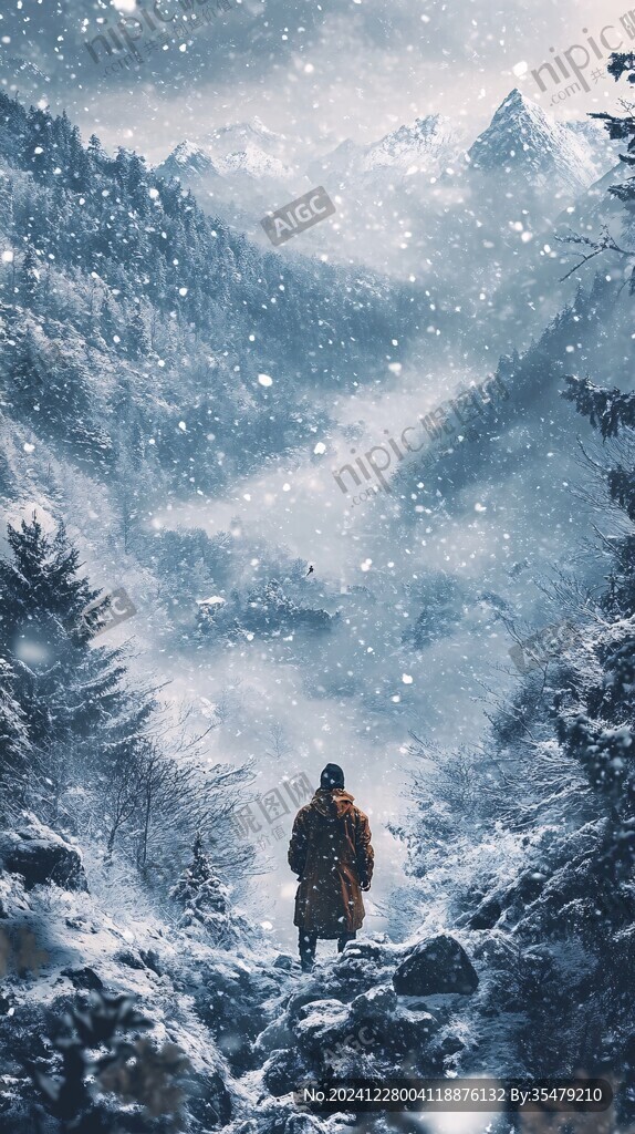 雪中行背影