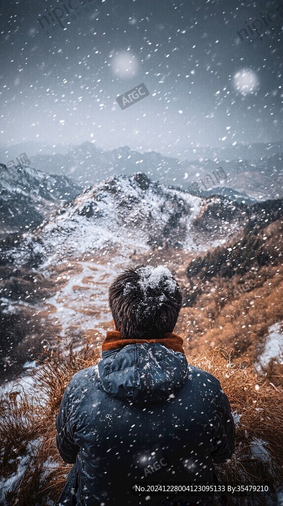 賞雪景的人