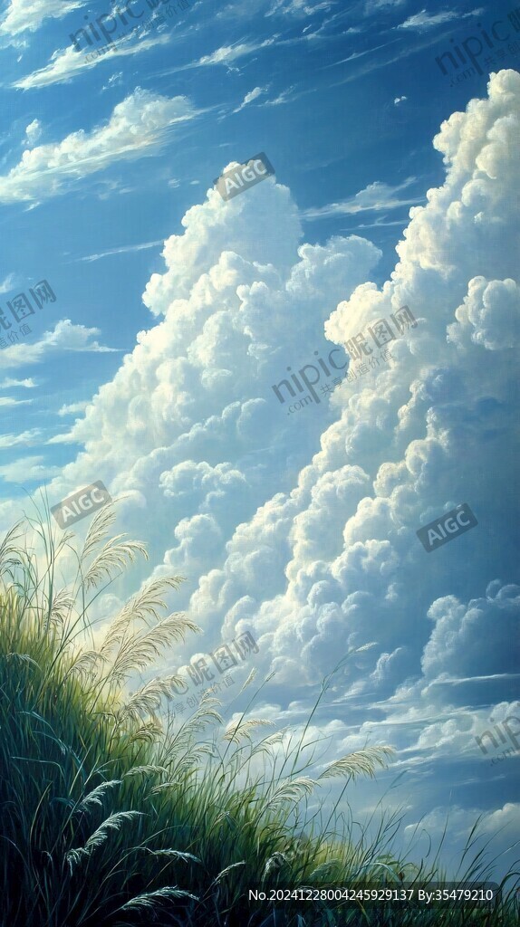 藍天白云綠草油畫