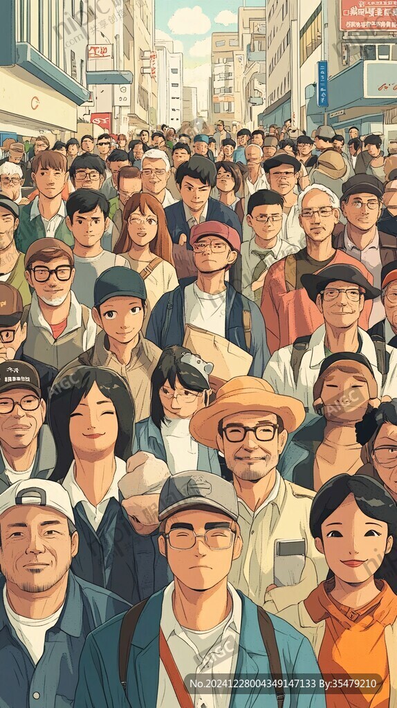 街道上熙熙攘攘的人群插畫