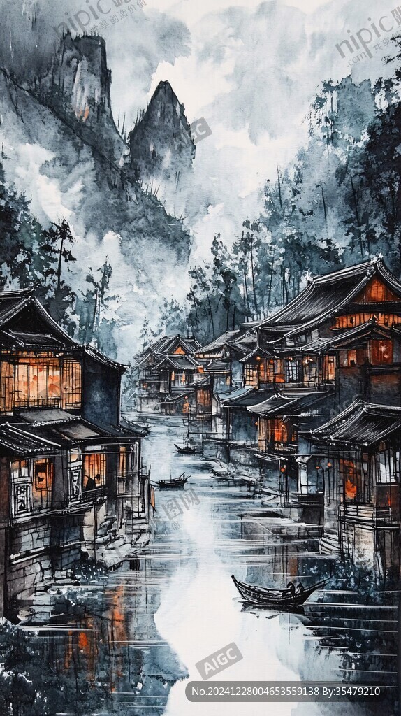 吊腳樓油畫