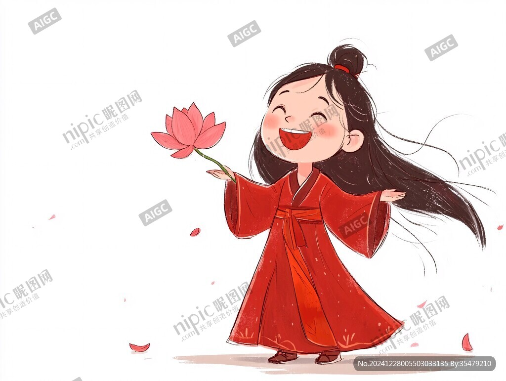 卡通紅色漢服女孩