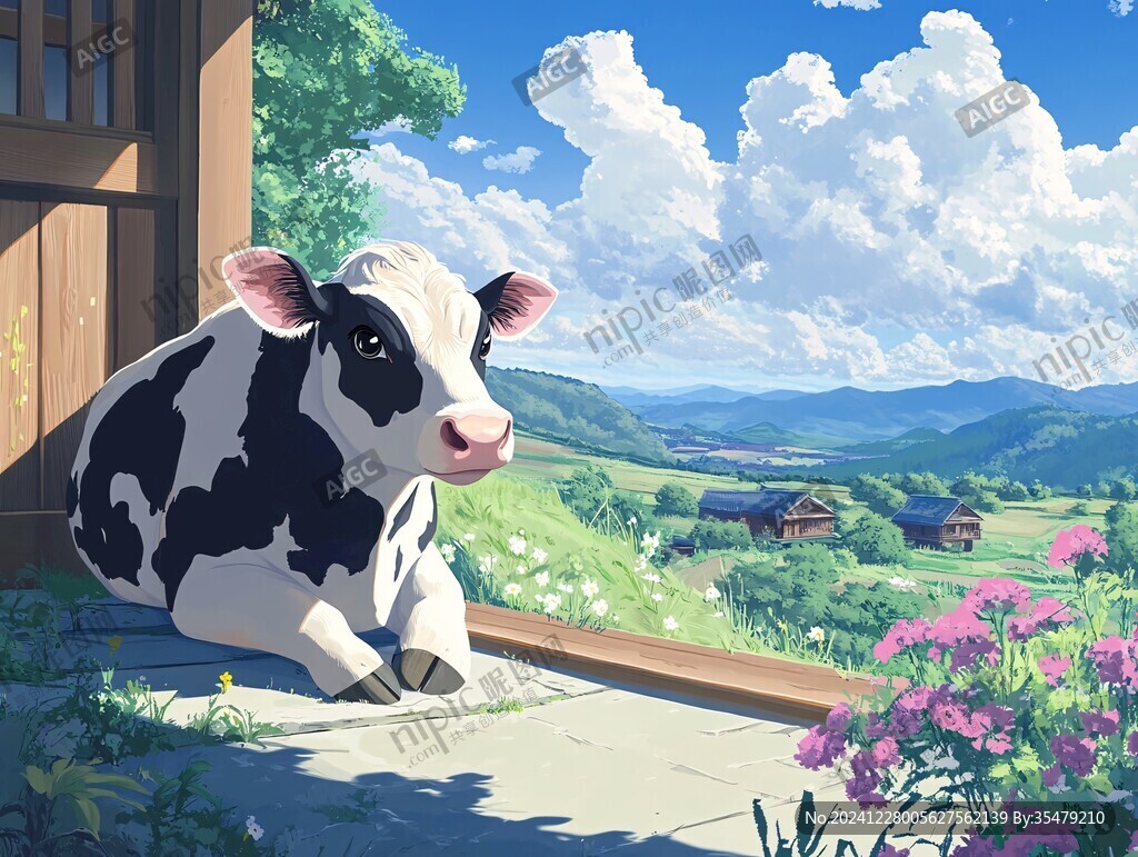 奶牛唯美插畫