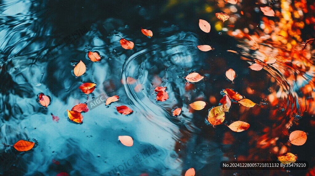 水面紅色落葉