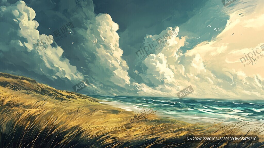 唯美海岸風景插畫