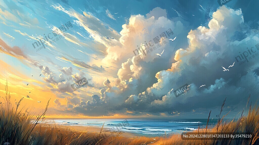 唯美海岸風(fēng)景插畫
