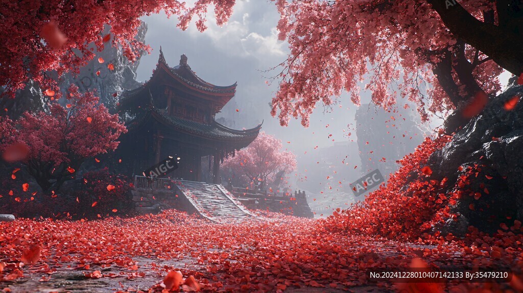 樓閣古風仙鹿仙景
