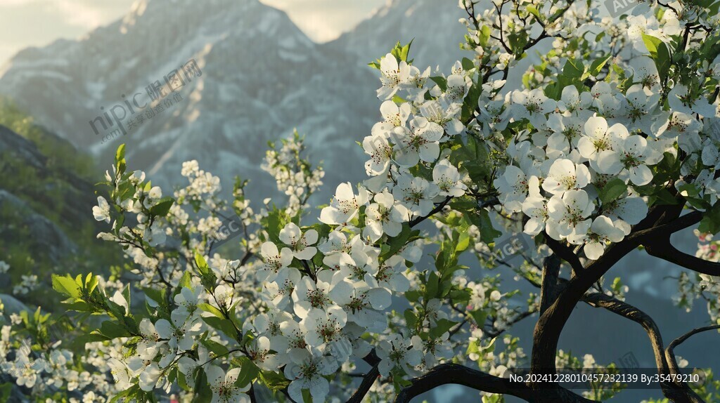 山間果樹開花